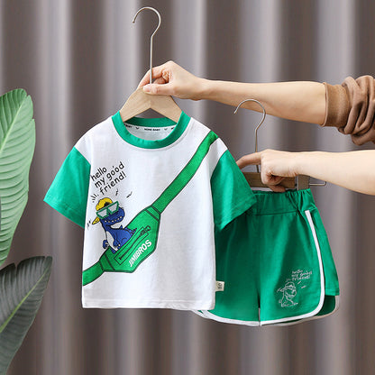 [345458] - Baju Setelan Kaos Lengan Pendek Celana Pendek Anak Cowok Fashion - Motif Pocket Dino