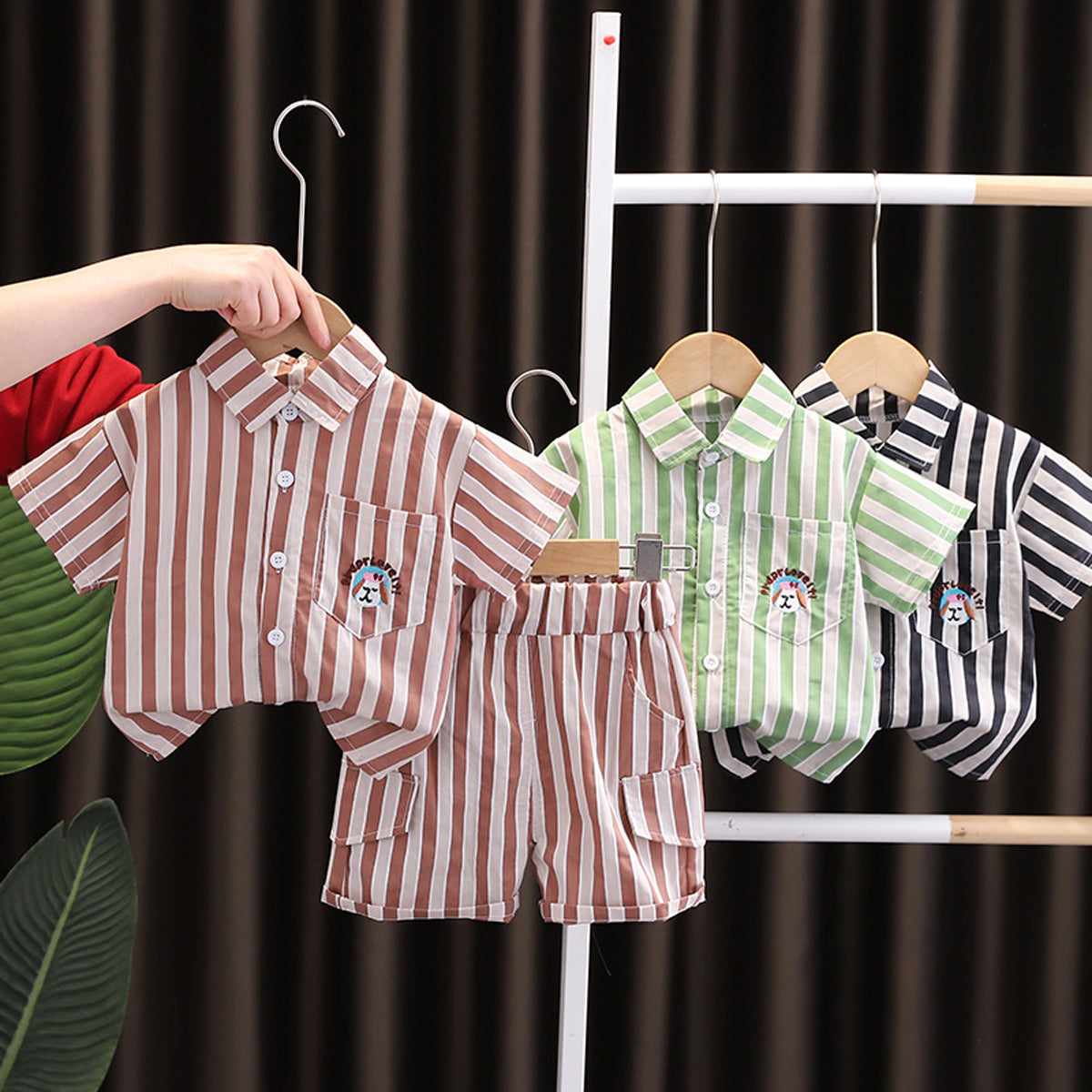 [345466] - Baju Setelan Kemeja Celana Pendek Anak Laki-Laki Fashion - Motif Pocket Dog