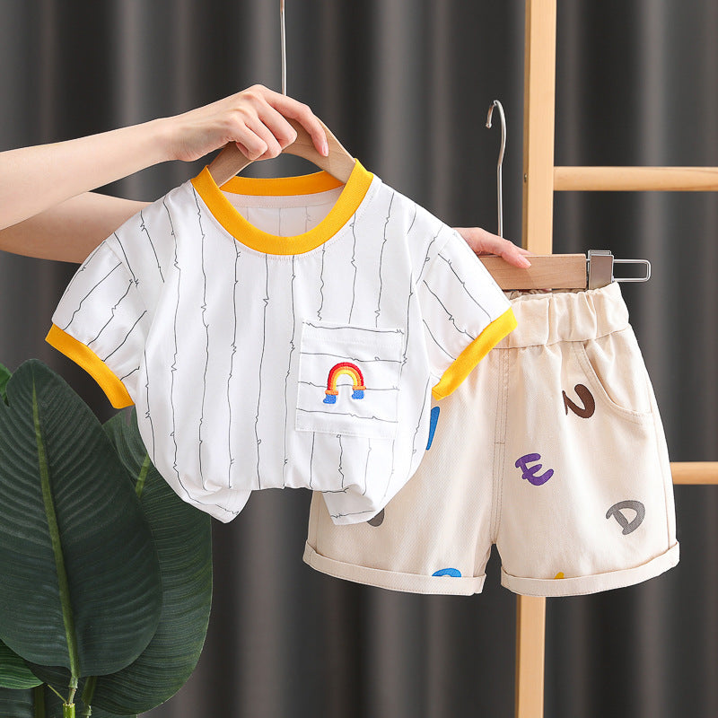 [345467] - Baju Setelan Kaos Celana Pendek Anak Laki-Laki Fashion Import - Motif Rainbow Letter
