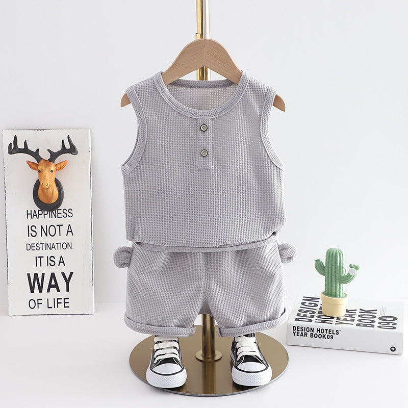 [345478] - Baju Setelan Kaos Singlet Celana Pendek Fashion Anak Cowok - Motif Particle Box