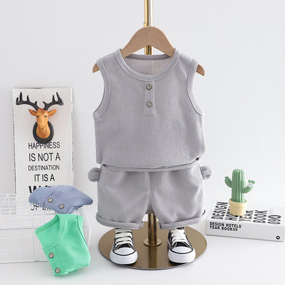 [345478] - Baju Setelan Kaos Singlet Celana Pendek Fashion Anak Cowok - Motif Particle Box