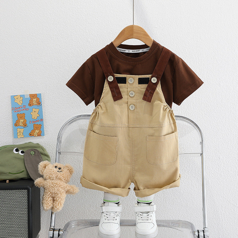 [345479] - Baju Setelan Kaos Overall Chino Fashion Anak Laki-Laki - Motif Buttoned Rope