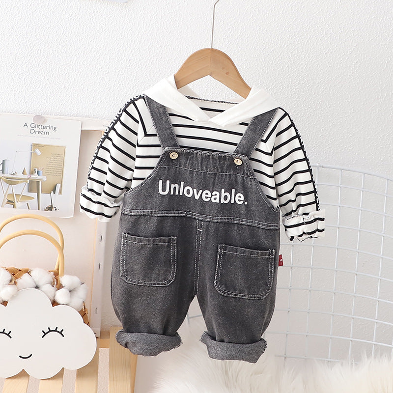 [345481] - Baju Setelan Sweater Overall Jeans Fashion Anak Cowok - Motif Unloved Stripe