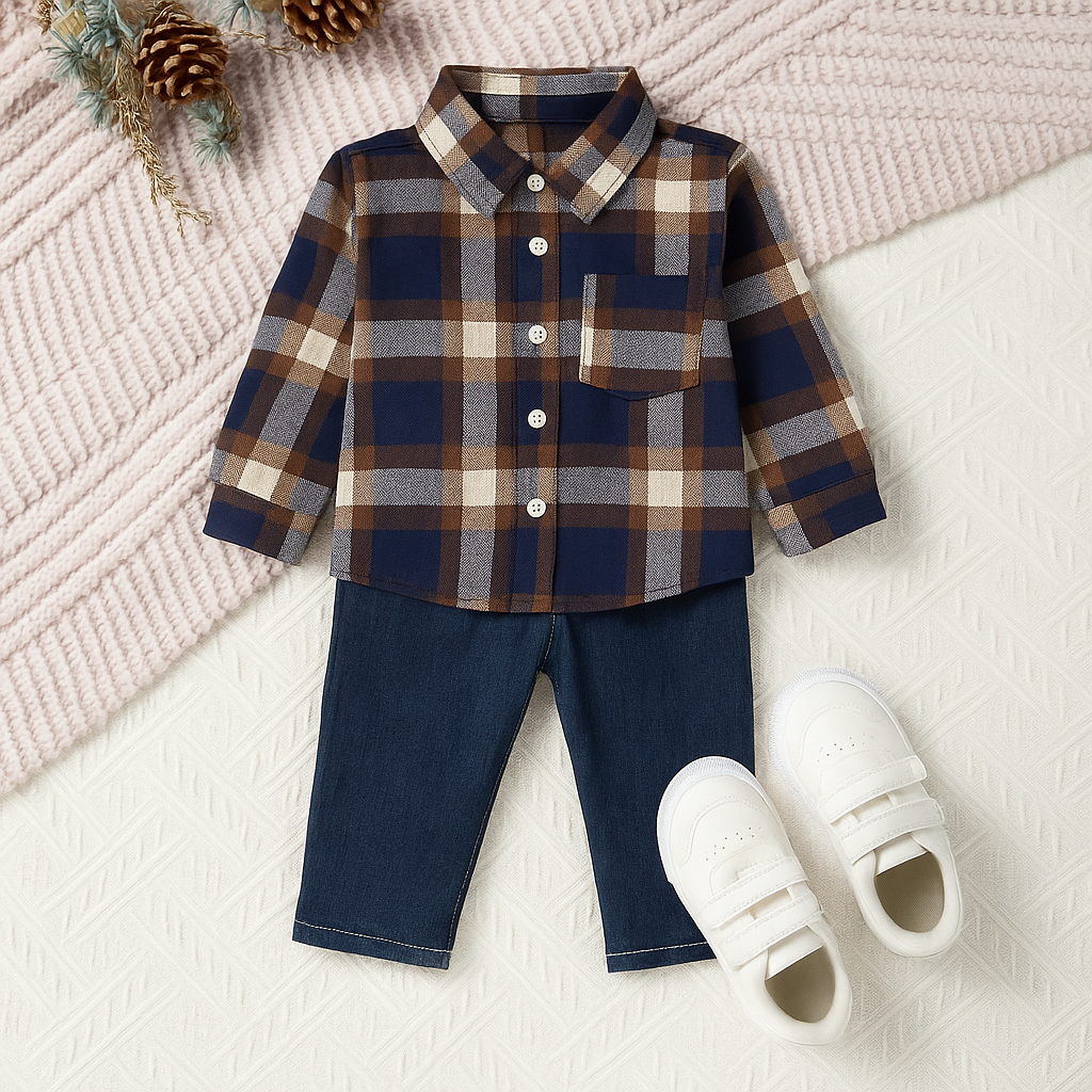 [345471-V1] - Baju Setelan Kemeja Kotak-Kotak Fashion Anak Laki-Laki - Motif Mix Box
