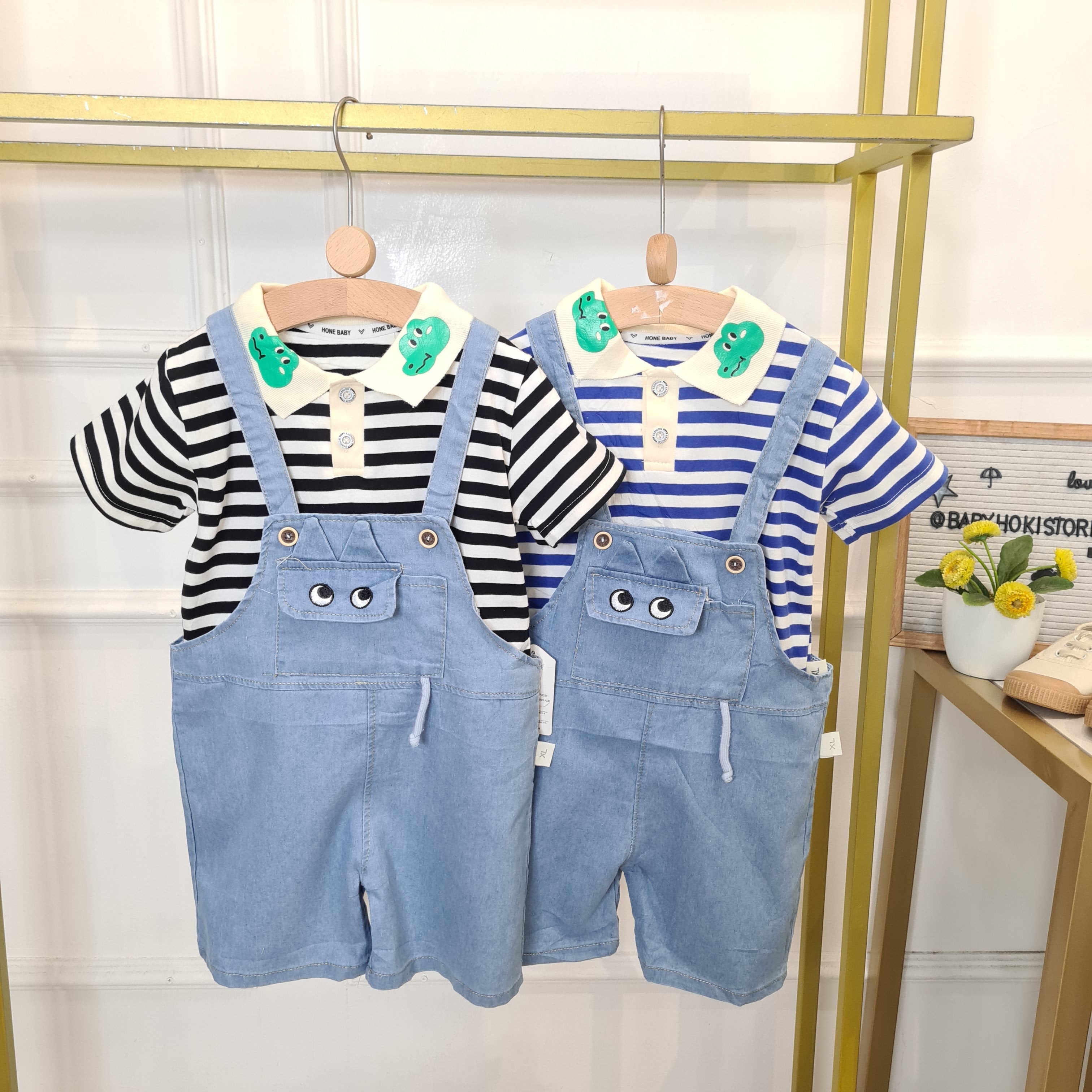 [345474-V1] - Baju Setelan Kaos Polo Overall Fashion Anak Laki-Laki - Motif Striped Crocodile