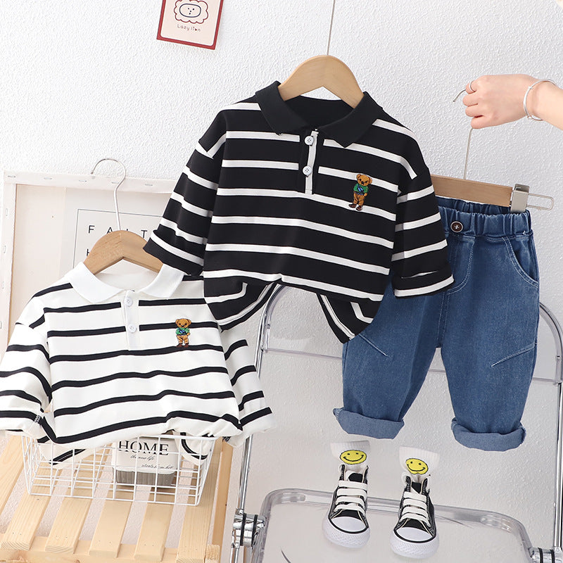 [345484] - Baju Setelan Kaos Kerah Polo Celana Jeans Fashion Anak Cowok - Motif Animal Line