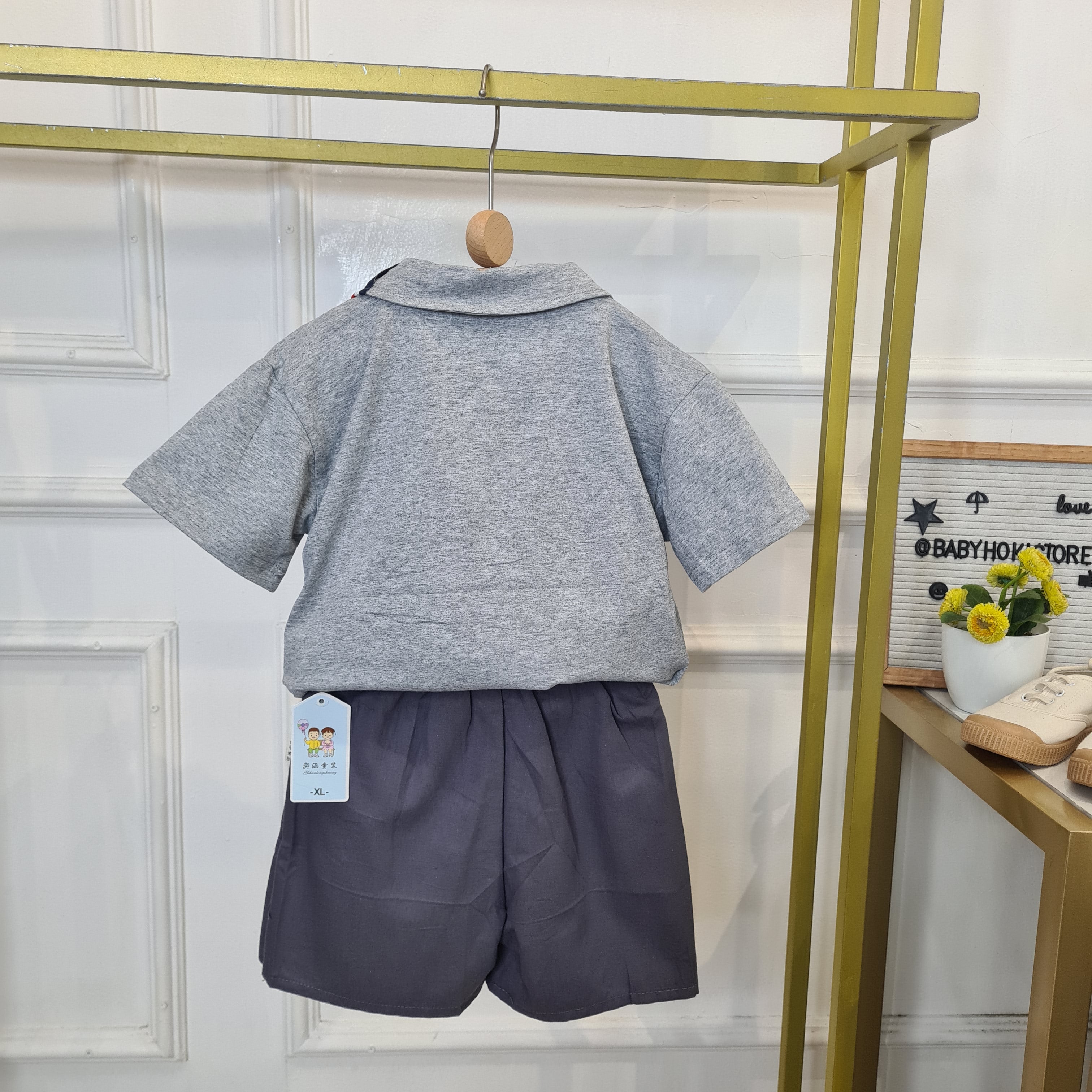 [345477-V1] - Baju Setelan Kaos Kerah Polo Fashion Anak Perempuan - Motif Bunny Lines