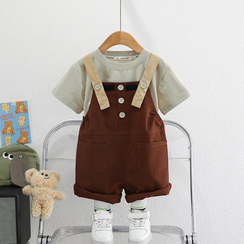 [345479] - Baju Setelan Kaos Overall Chino Fashion Anak Laki-Laki - Motif Buttoned Rope