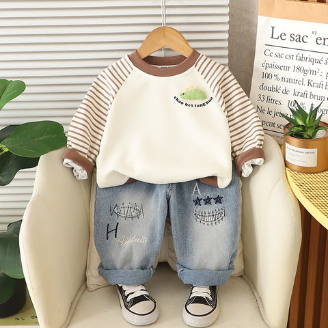 [345490] - One Set 2in1 Baju Setelan Atasan Sweater Lengan Panjang Bawahan Celana Panjang Jeans Fashionable Anak Cowok Laki-Laki - Motif 3D Animal - BABYHOKI STORE - BABYHOKI STORE