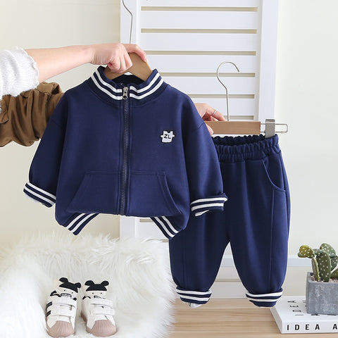 [345496] - One Set 2in1 Baju Setelan Sporty Atasan Jaket Zipper Lengan Panjang Bawahan Celana Panjang Fashionable Handsome Anak Cowok Laki-Laki - Motif Color Stripe Collar - BABYHOKI STORE - BABYHOKI STORE