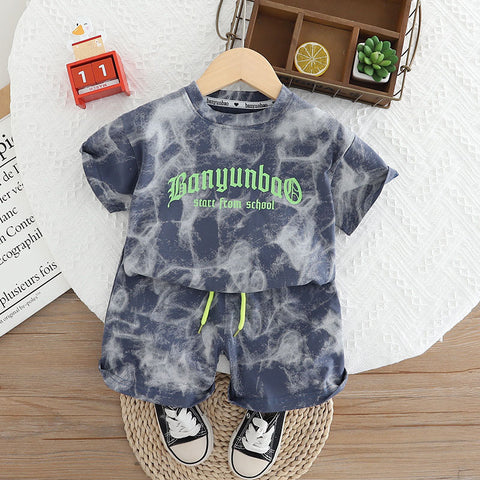 [345497] - One Set 2in1 Baju Setelan Summer Atasan Lengan Pendek Bawahan Celana Pendek Fashionable Anak Cowok Laki-Laki - Motif Words - BABYHOKI STORE - BABYHOKI STORE