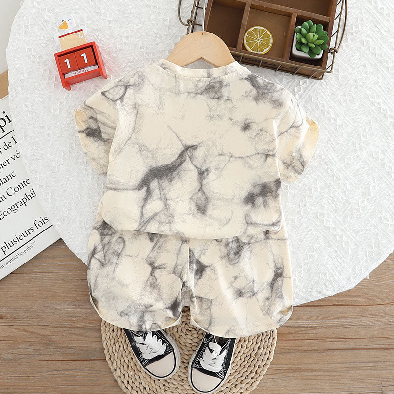 [345497] - One Set 2in1 Baju Setelan Summer Atasan Lengan Pendek Bawahan Celana Pendek Fashionable Anak Cowok Laki-Laki - Motif Words - BABYHOKI STORE - BABYHOKI STORE