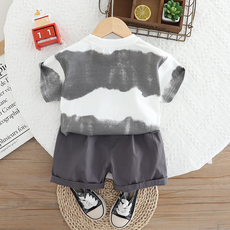 [345498] - One Set 2in1 Baju Setelan Summer Atasan Lengan Pendek Bawahan Celana Pendek Fashionable Beachwear Anak Cowok Laki-Laki - Motif Gradation Basic Color Pocket - BABYHOKI STORE - BABYHOKI STORE