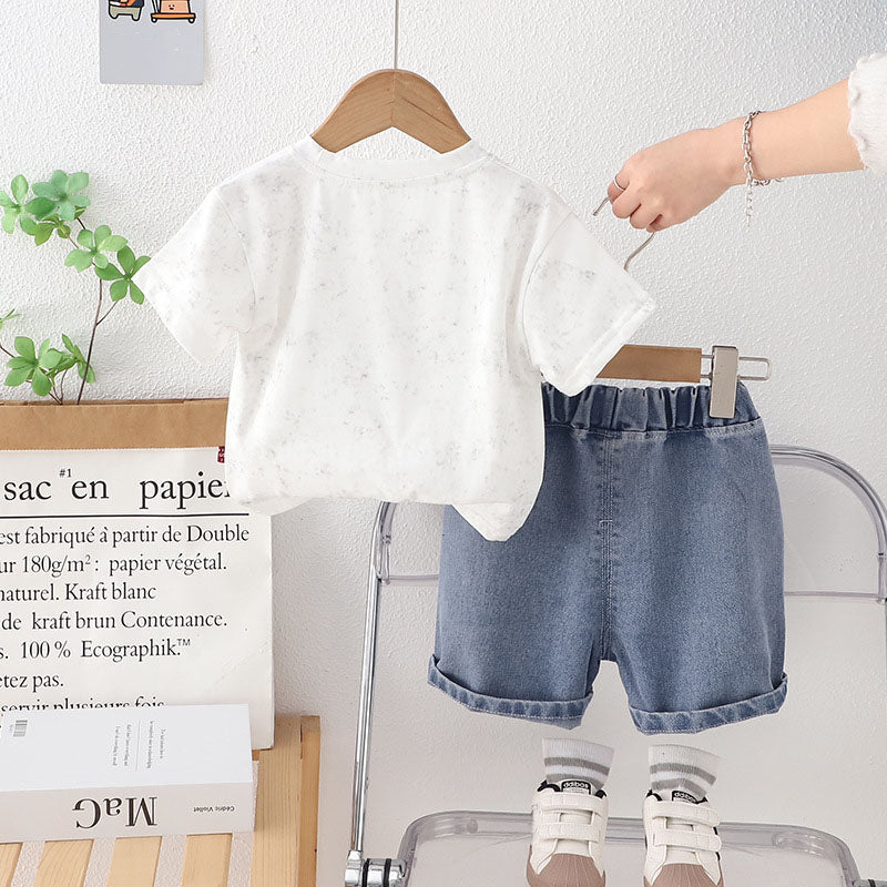 [345502] - One Set 2in1 Baju Setelan Summer Outfit Atasan Koas Lengan Pendek Bawahan Celana Pendek Jeans Fashionable Anak Cowok Laki-Laki - Motif Number 7 - BABYHOKI STORE - BABYHOKI STORE