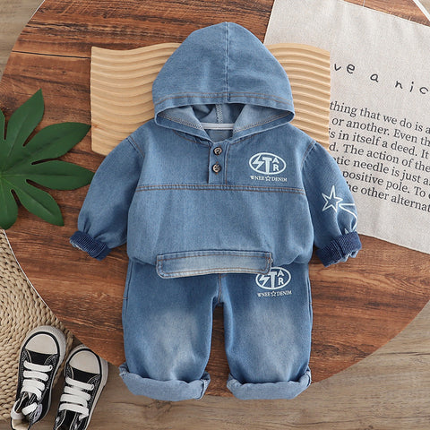 [345513] - One Set 2in1 Baju Setelan Casual Atasan Sweater Hoodiee Jeans Lengan Panjang Bawahan Celana Panjang Jeans Fashionable Anak Laki Laki Cowok - Motif Star - BABYHOKI STORE - BABYHOKI STORE