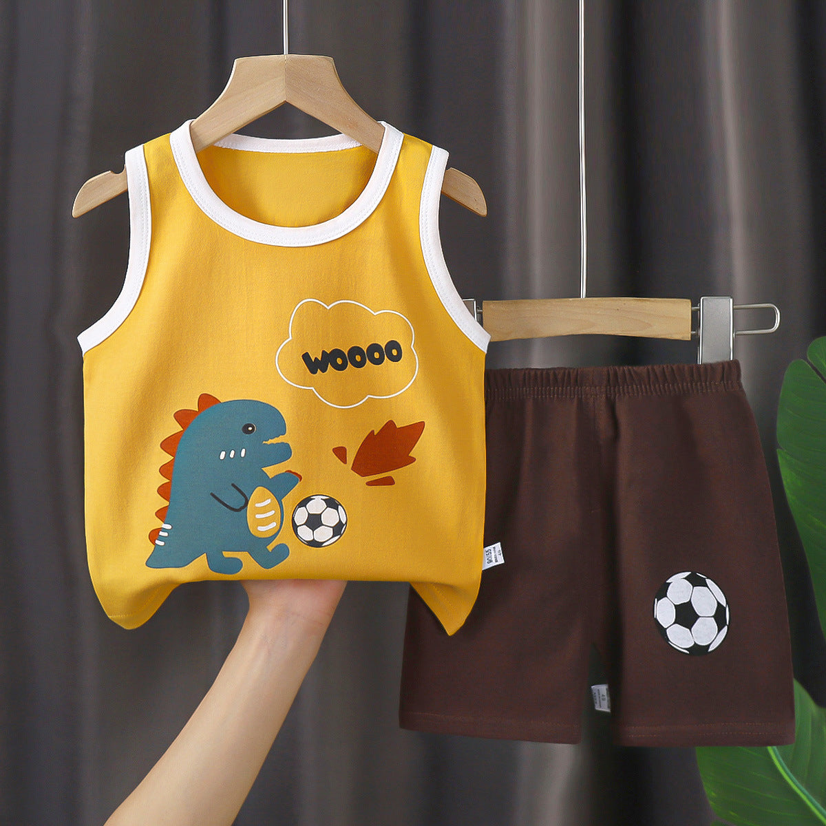 [351285] - Setelan Lengan Kutung Singlet Anak Laki-Laki - Motif Dino Ball