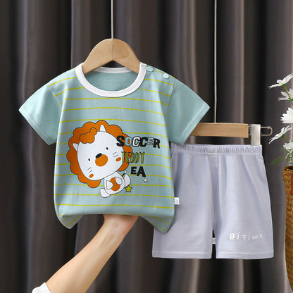 [351291] - Setelan Kaos Lengan Pendek Import Anak Laki-Laki - Motif Lion Baby