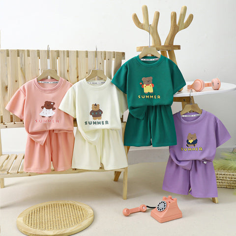 [351294] - Setelan Kaos Lengan Pendek Anak Cowok Cewek - Motif Summer Bear