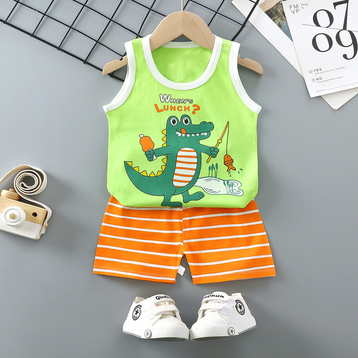 [351295] - Setelan Kaos Singlet Celana Pendek Anak Laki-Laki - Motif Fishing Crocodile