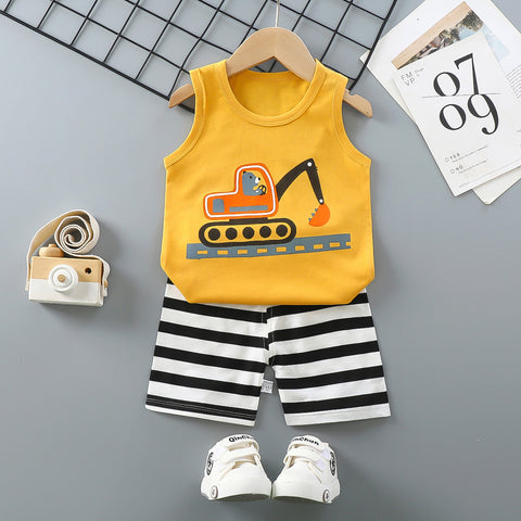 [351301] - Setelan Kaos Singlet Celana Pendek Anak Laki-Laki - Motif Dredge Car