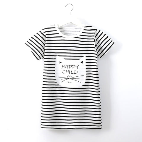 [351318] - Mini Daster Kaos Lengan Pendek Anak Perempuan - Motif Striped Cat