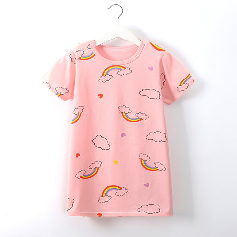 [351321] - Mini Daster Kaos Lengan Pendek Anak Perempuan - Motif Cloud Rainbow