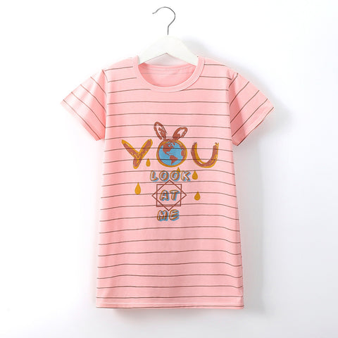[351327] - Mini Daster Kaos Lengan Pendek Anak Perempuan - Motif Striped Earth