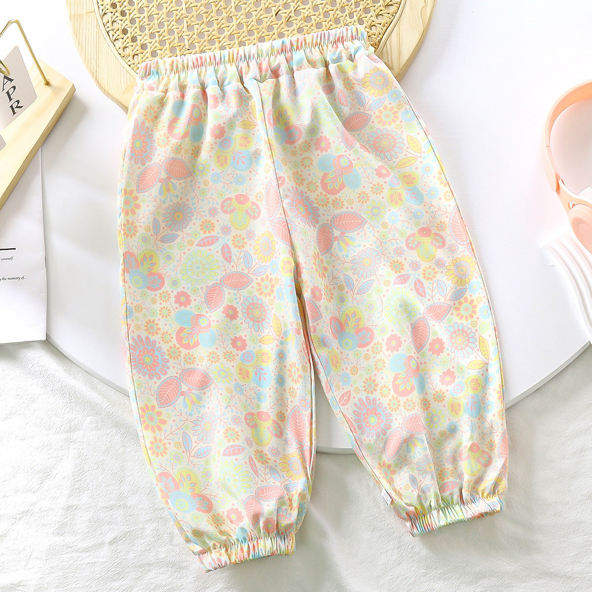 [351329] - Celana Panjang Jogger Tanpa Tali Anak Perempuan - Motif Color Flowers