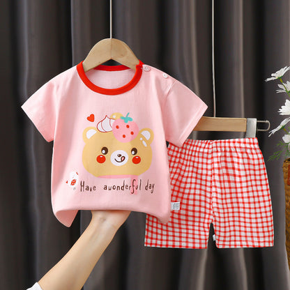 [351330] - Setelan Kaos Lengan Pendek Anak Perempuan - Motif Net Bear