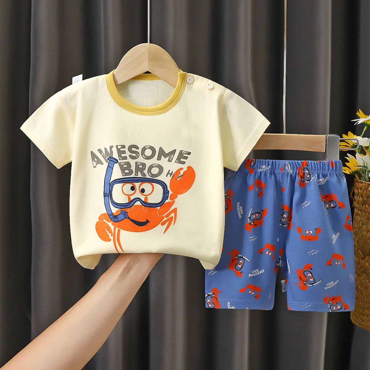 [351331] - Setelan Kaos Lengan Pendek Anak Cowok Cewek - Motif Awesome Crab