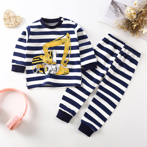 [351348] - Baju Tidur Garis-Garis Setelan Piyama Anak Cowok - Motif Heavy Machine