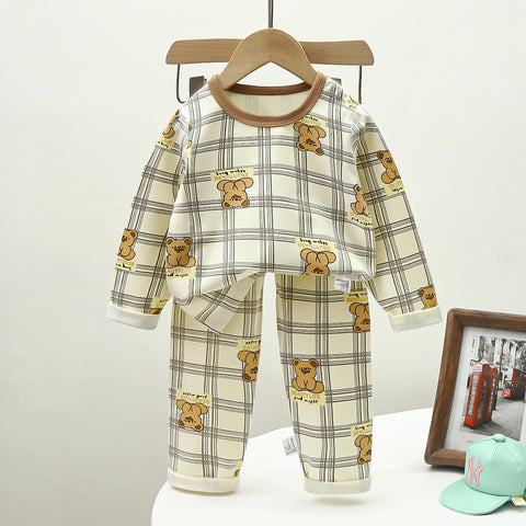 [351370] - Baju Tidur Kotak-Kotak Setelan Piyama Anak Cowok Cewek - Motif Bear Stripes