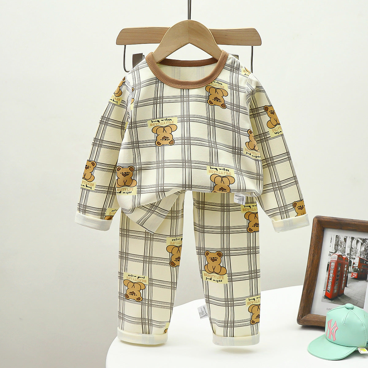 [351370] - Baju Tidur Kotak-Kotak Setelan Piyama Anak Cowok Cewek - Motif Bear Stripes