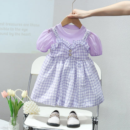 [352373] - Baju Mini Dress Lengan Balon Fashion Anak Perempuan - Motif Embossed Box