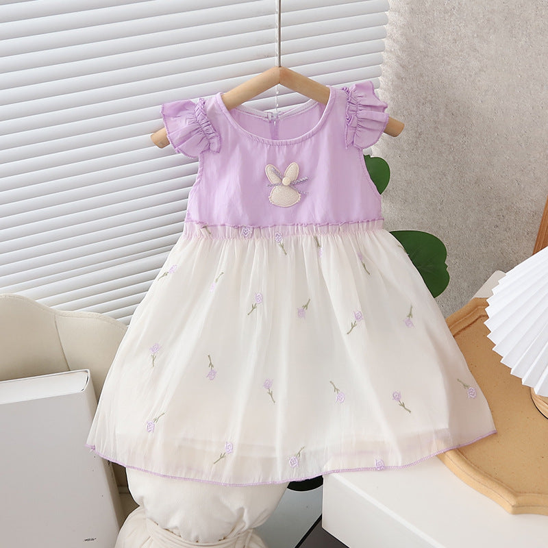 [352375] - Baju Mini Dress Lengan Kutung Fashion Anak Perempuan - Motif Flower Bunny