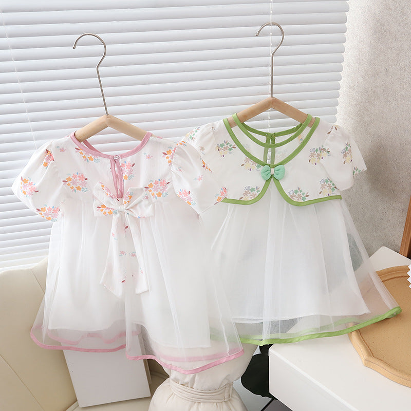 [352380] - Baju Mini Dress Lengan Pendek Import Anak Perempuan - Motif Ribbon Flower