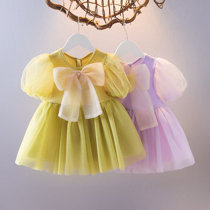 [352383] - Baju Mini Dress Lengan Balon Fashion Import Anak Perempuan - Motif Bubble Sleeves