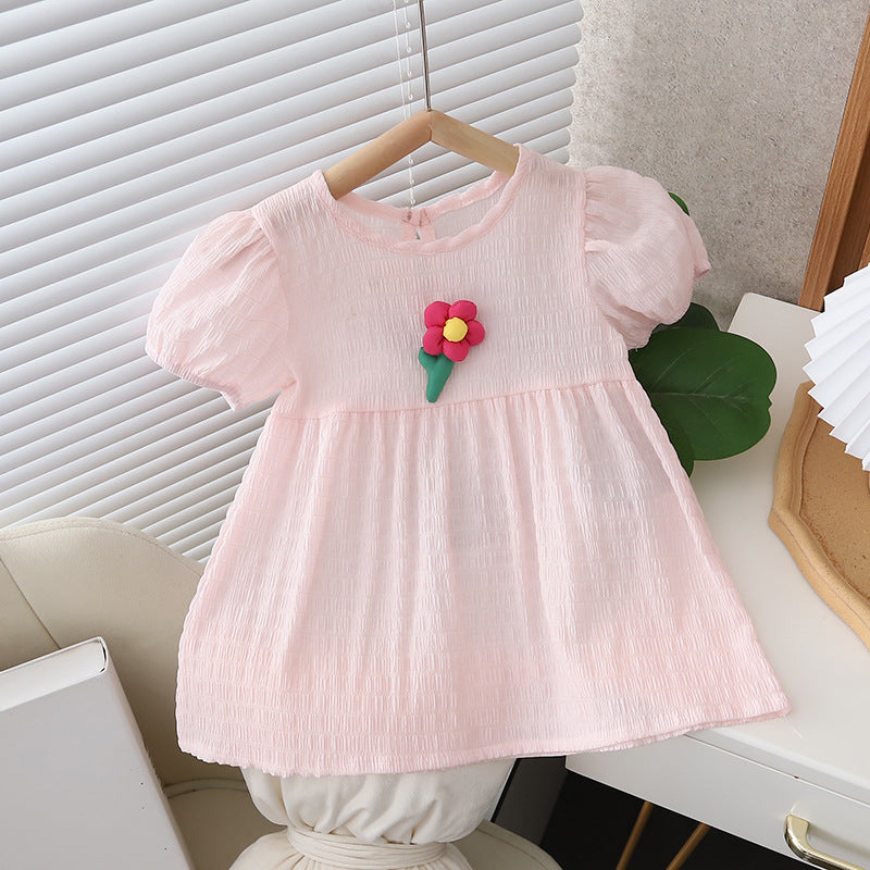[352384] - Baju Mini Dress Lengan Balon Fashion Import Anak Perempuan - Motif Fat Flower