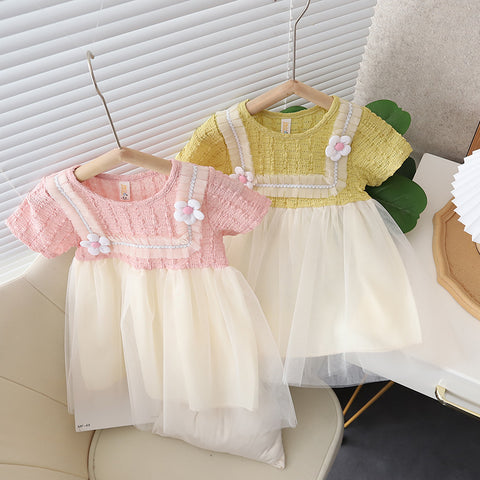 [352387] - Baju Mini Dress Tutu Fashion Anak Perempuan - Motif Slanted Flowers