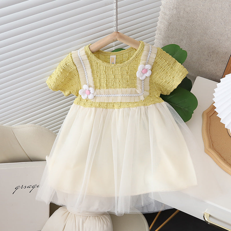 [352387] - Baju Mini Dress Tutu Fashion Anak Perempuan - Motif Slanted Flowers