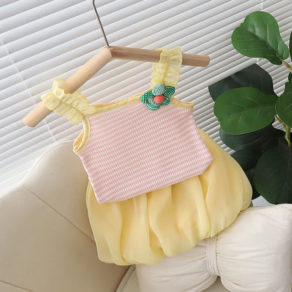 [352391] - Baju Setelan Crop Bawahan Rok Fashion Import Anak Perempuan - Motif Striped Flower