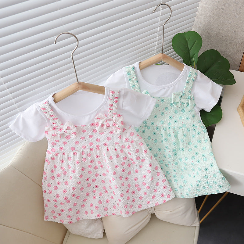 [352392] - Baju Mini Dress Lengan Pendek Fashion Anak Perempuan - Motif Hanging Flowers