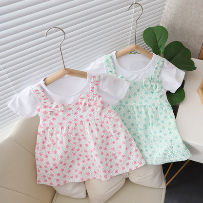 [352392] - Baju Mini Dress Lengan Pendek Fashion Anak Perempuan - Motif Hanging Flowers