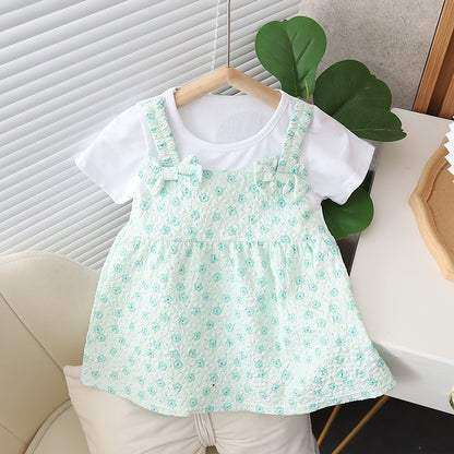 [352392] - Baju Mini Dress Lengan Pendek Fashion Anak Perempuan - Motif Hanging Flowers