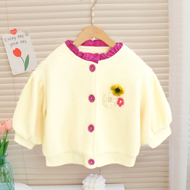 [352398] - Baju Atasan Jaket Cardigan Fashion Anak Perempuan - Motif Pocket Flowers