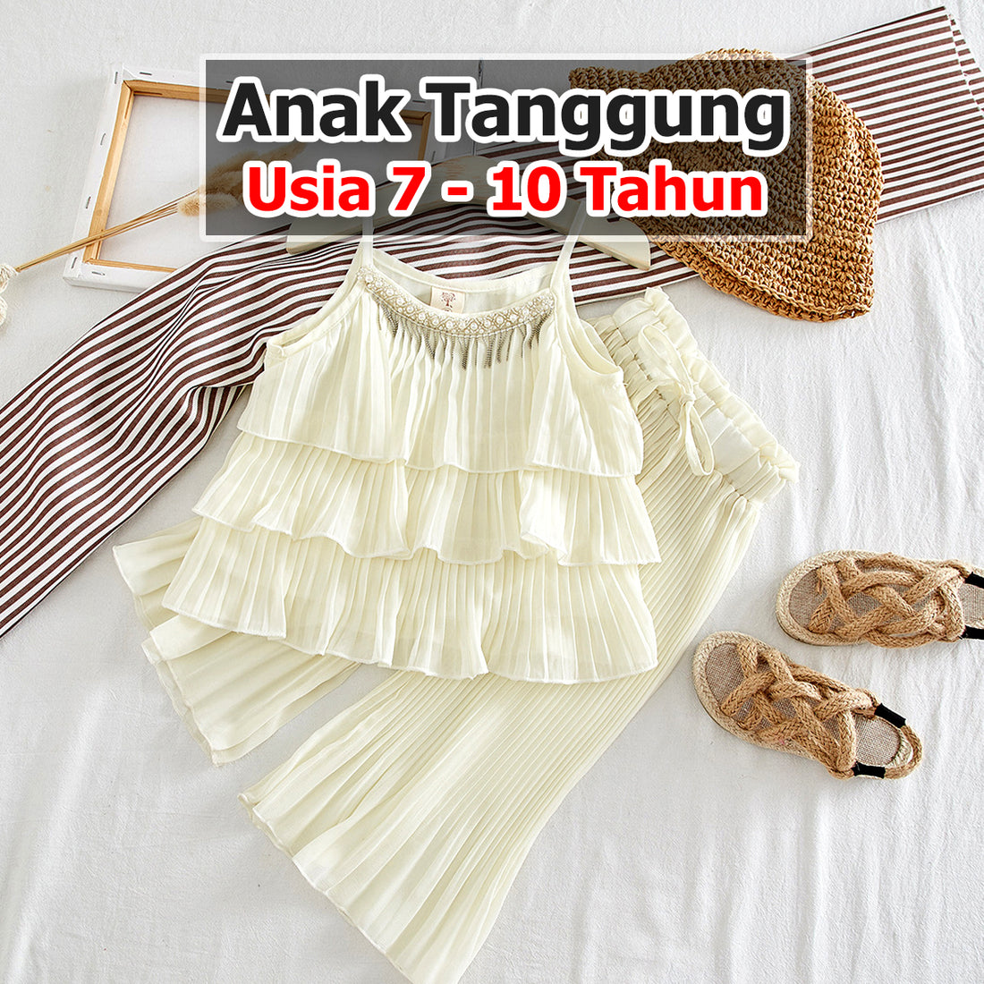 BABYHOKI STORE Usia 7 8 9 10 Tahun Baju Anak Tanggung Cewek [363328] - Setelan Kutung Anak Perempuan - Motif Fold Wave