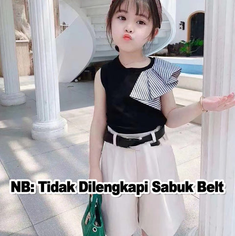 [363369] - Oneset Anak Cewek Korean Look Setelan Kaos Fashion Anak Perempuan Celana High Waist [TIDAK DILENGKAPI BELT] - Motif Tassel Sleeve