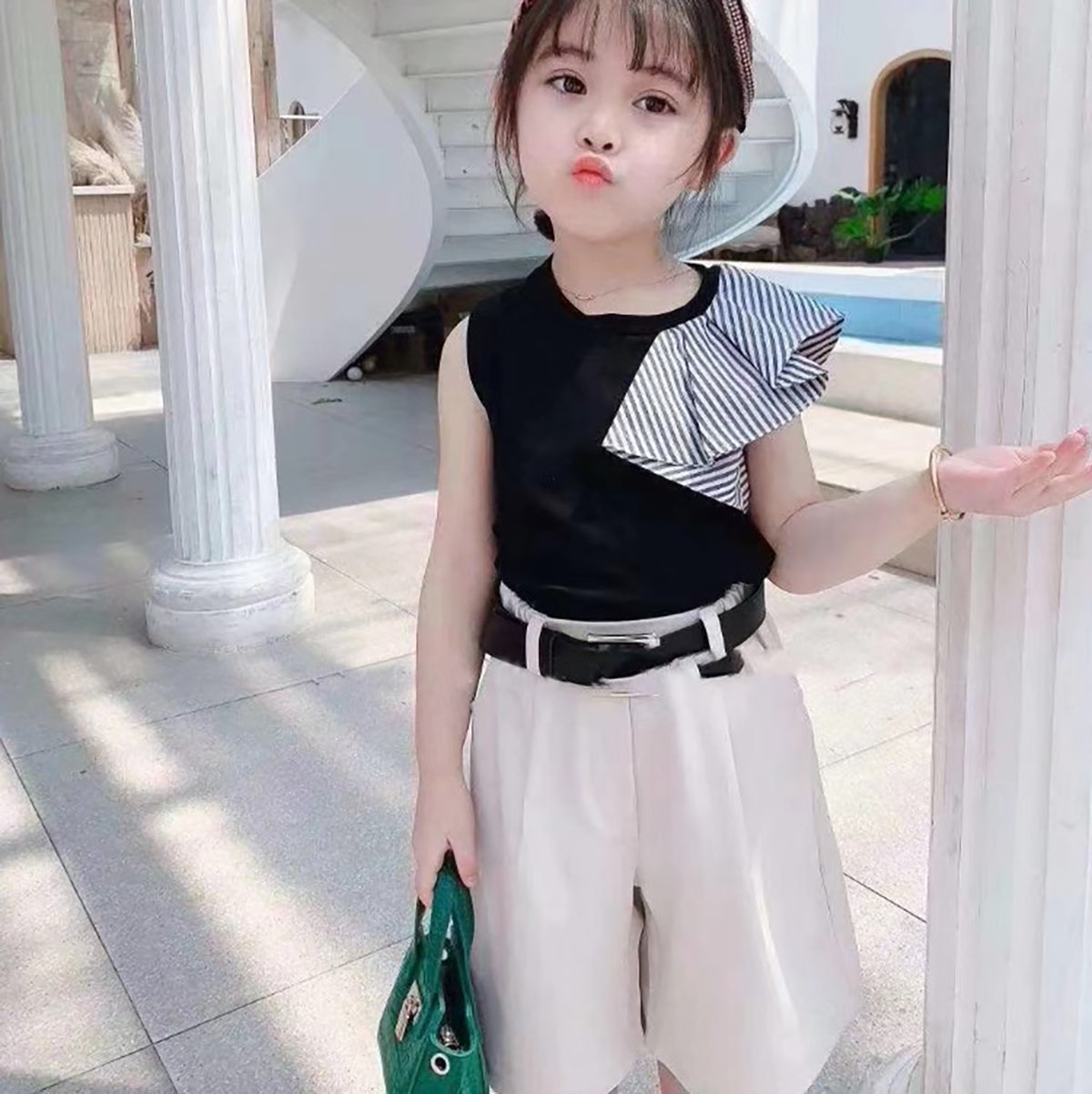 [363369] - Oneset Anak Cewek Korean Look Setelan Kaos Fashion Anak Perempuan Celana High Waist [TIDAK DILENGKAPI BELT] - Motif Tassel Sleeve
