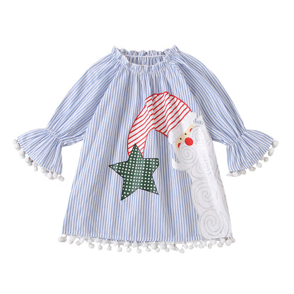 [363382] - Atasan Baju Natal Blouse Tunik Fashion Anak Perempuan - Motif Santa Claus Star