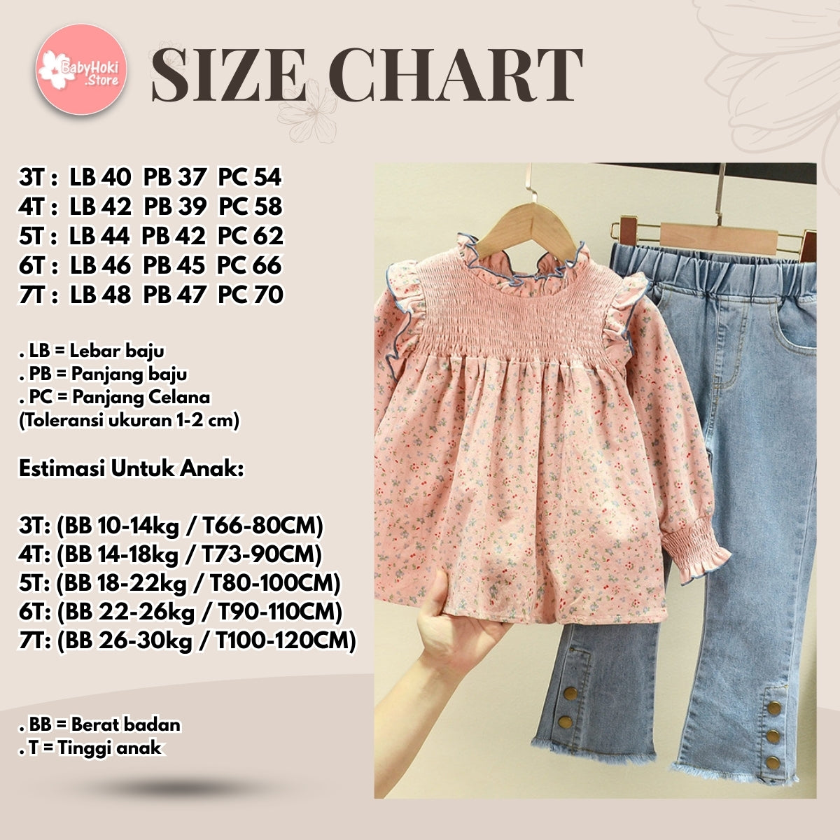 [363455] - Oneset Anak Perempuan Model Vintage Floral Set Denim Jeans Setelan Cewek Fashion Anak - Motif Little Berries